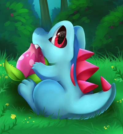 Totodile eating flower